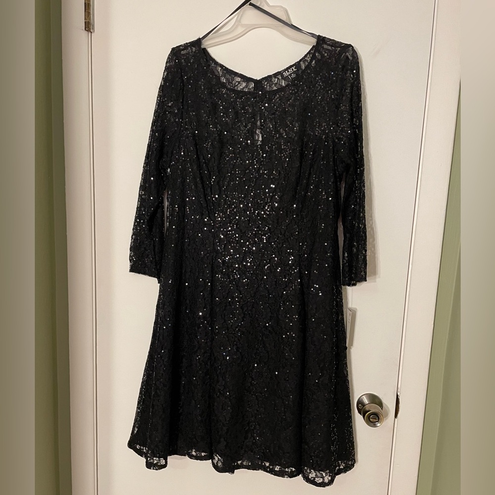 SLNY size 16 black sequin and lace dress